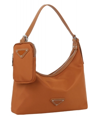 Nylon Triangle Plaque 2-in-1 Shoulder Bag MEV-0014-M LIGHT BROWN